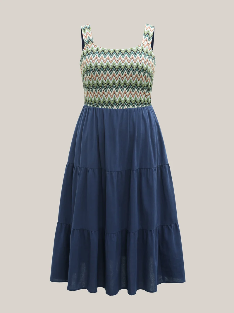 Cotton Crochet Stretchy Waist Pockets Midi Dress