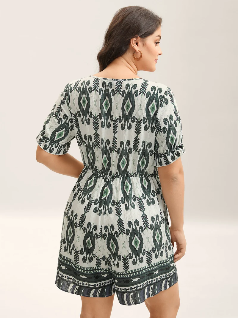 Rayon Boho Print Tassels Ties Romper