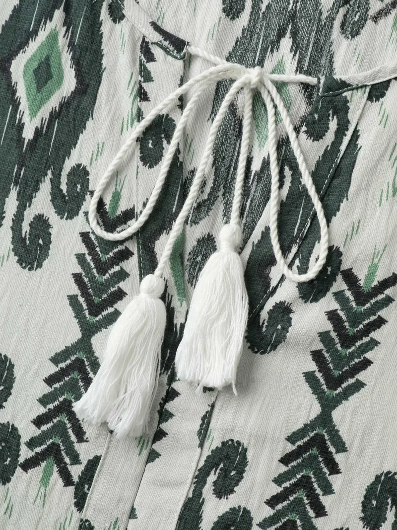 Rayon Boho Print Tassels Ties Romper