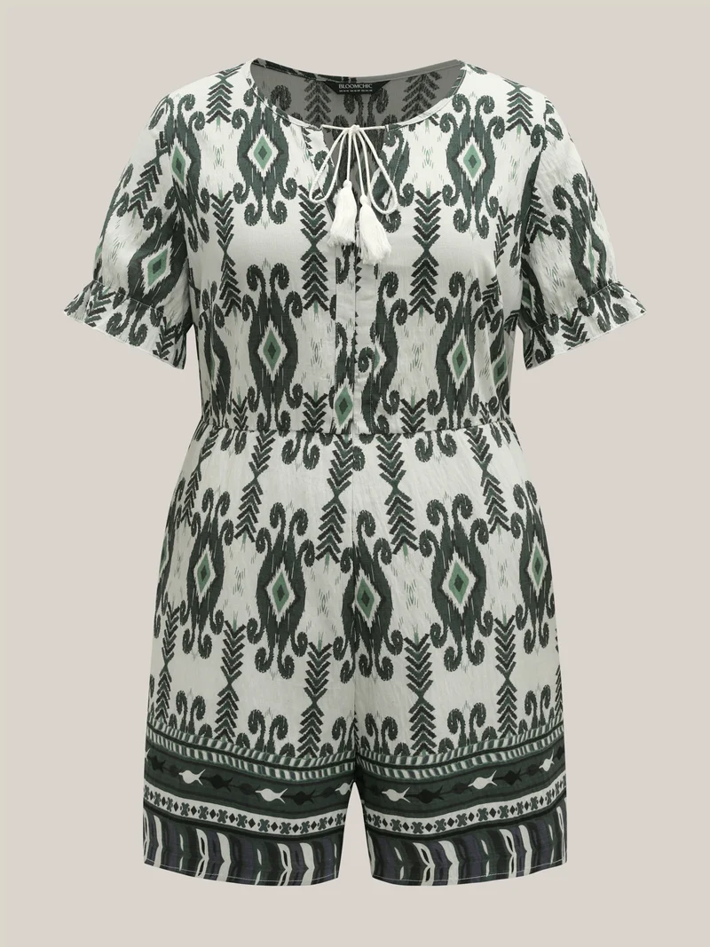 Rayon Boho Print Tassels Ties Romper