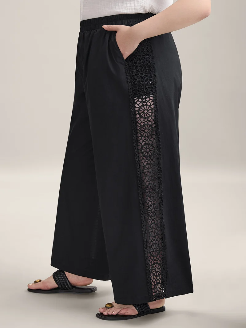Cotton Side Lace Wide-Leg Pants
