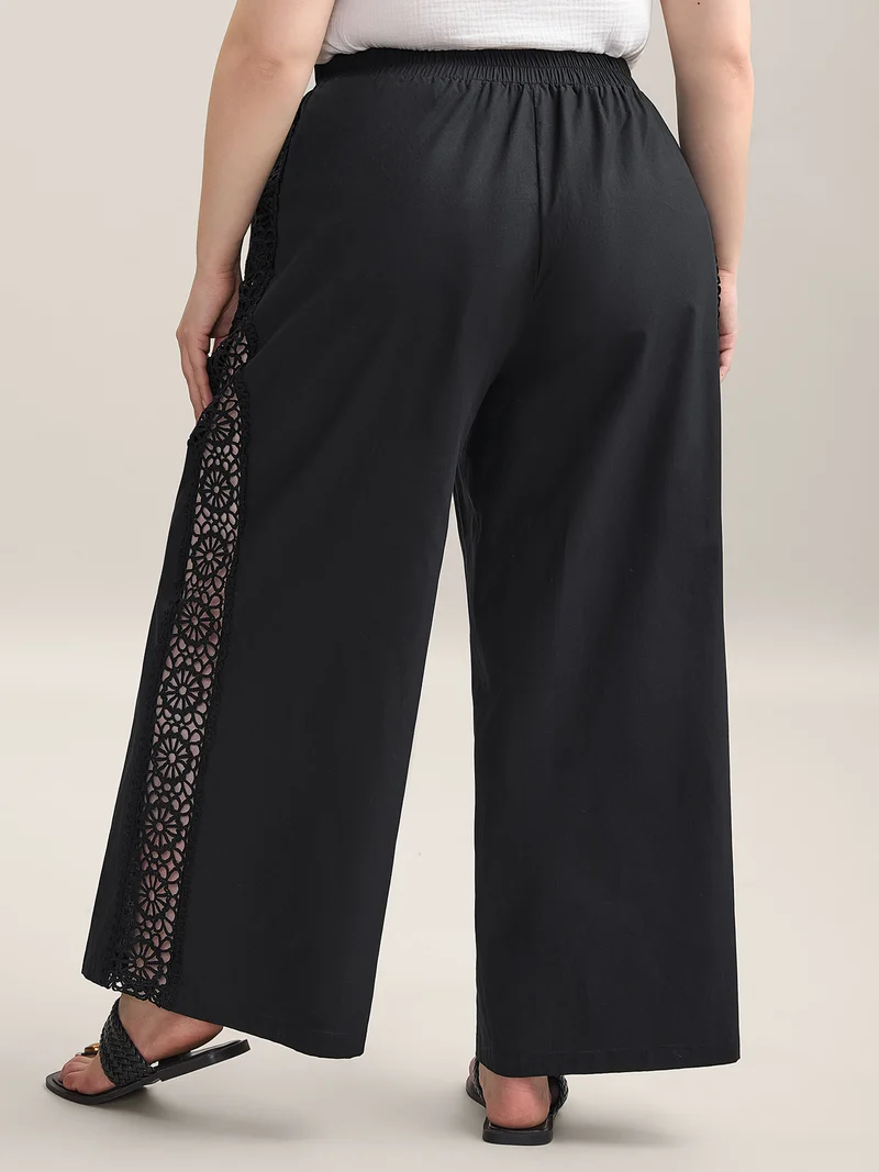 Cotton Side Lace Wide-Leg Pants