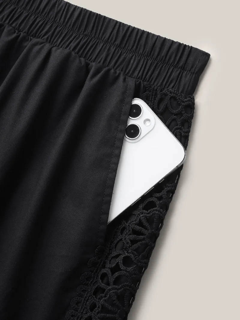 Cotton Side Lace Wide-Leg Pants