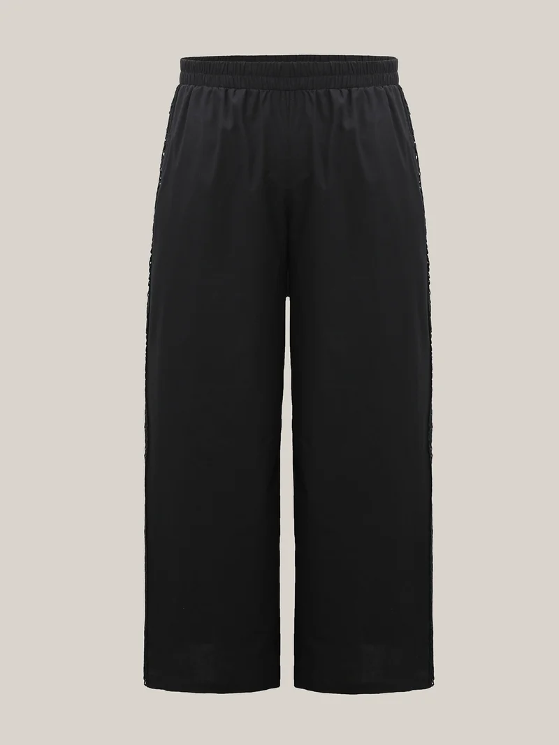 Cotton Side Lace Wide-Leg Pants