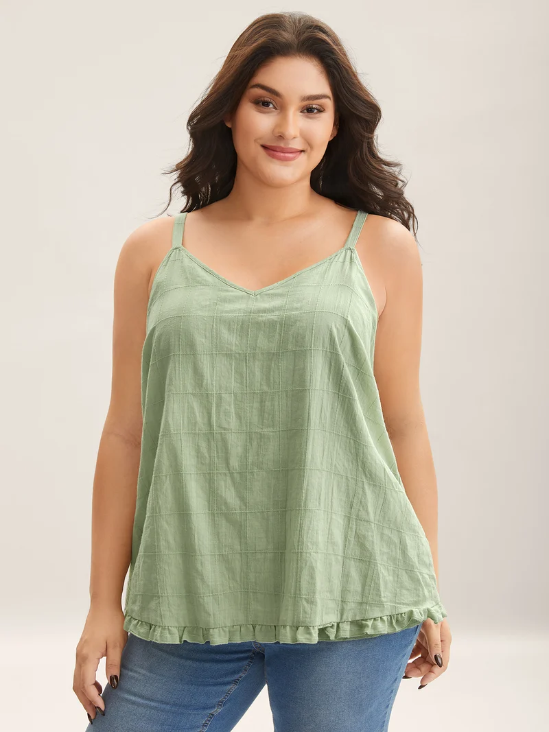 Cotton Textured Ruffled Hem Tank Top