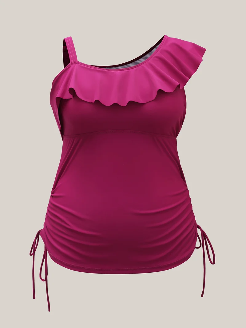 One-Shoulder Drawstring Swim Top