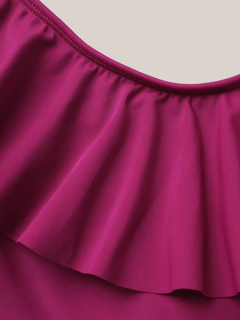One-Shoulder Drawstring Swim Top