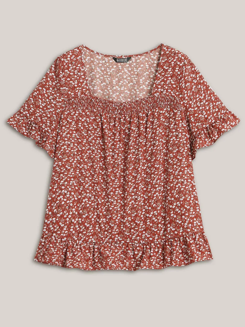Ditsy Floral Print Ruffled Hem Blouse