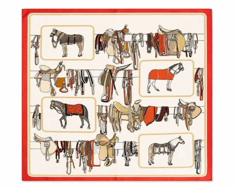 Foulard carré imprimé équestre