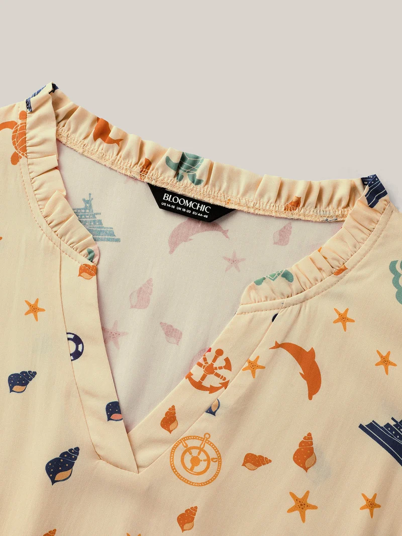Whimsical Print Stretchy Waist Rayon Blouse