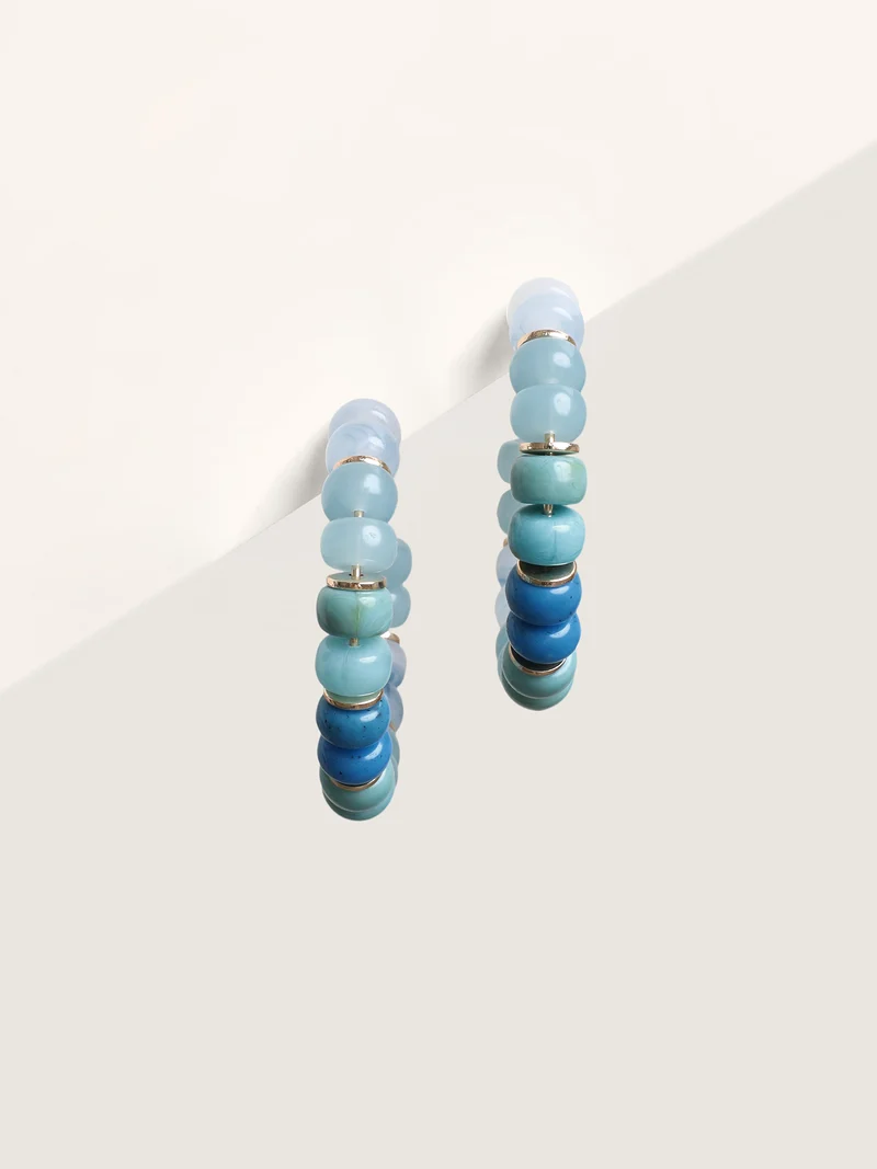 Beaded Blue Symphony Hoop Earrings