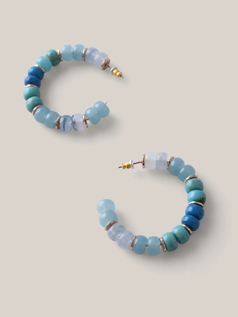 Beaded Blue Symphony Hoop Earrings