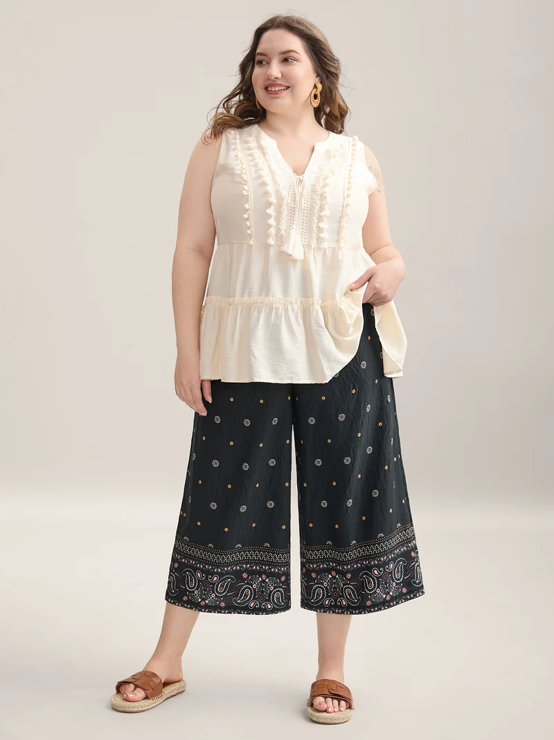 Paisley Print Wide-Leg Airy Pants
