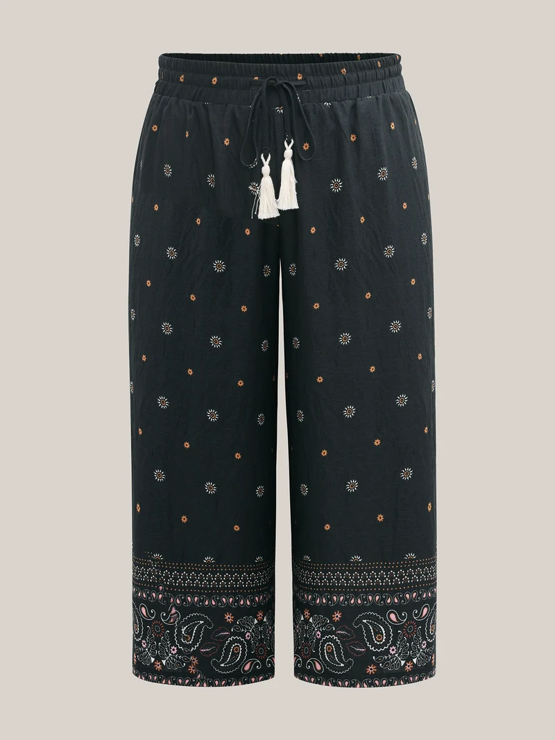 Paisley Print Wide-Leg Airy Pants