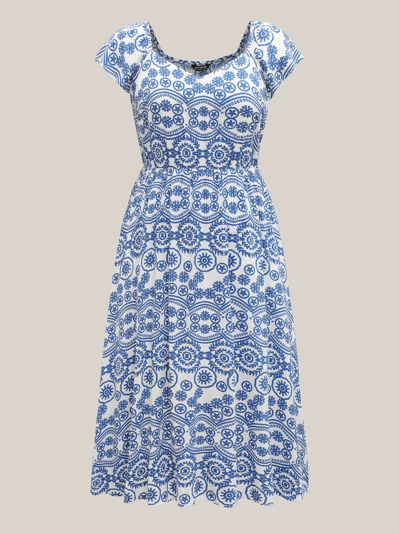 Geometric Print Pockets Flowy Midi Dress