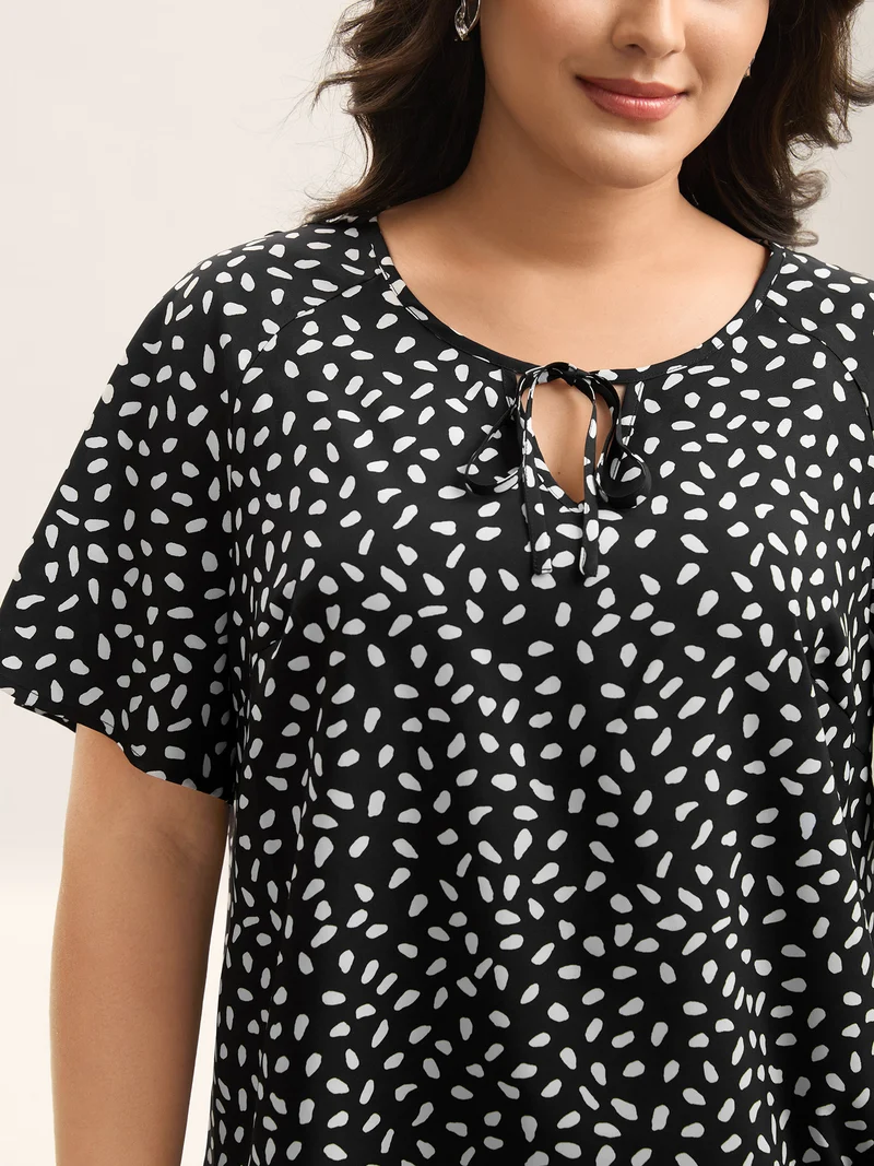 Petal Print Neck Tie Flowy Blouse