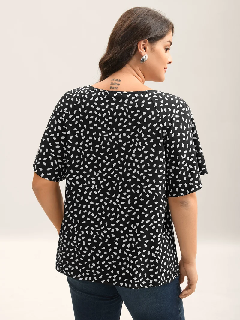 Petal Print Neck Tie Flowy Blouse