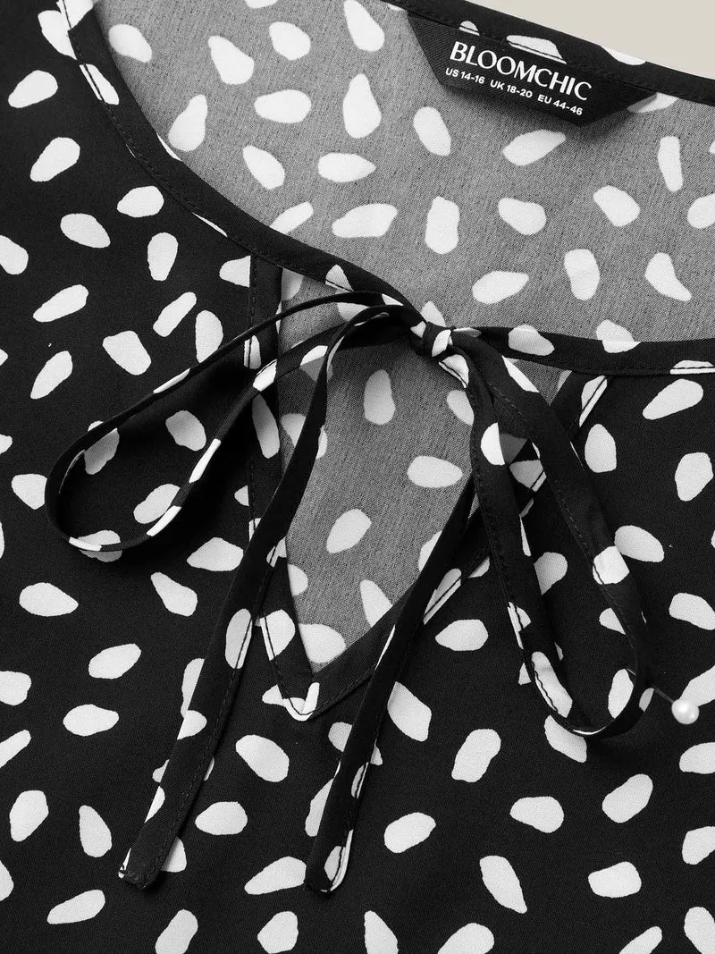 Petal Print Neck Tie Flowy Blouse