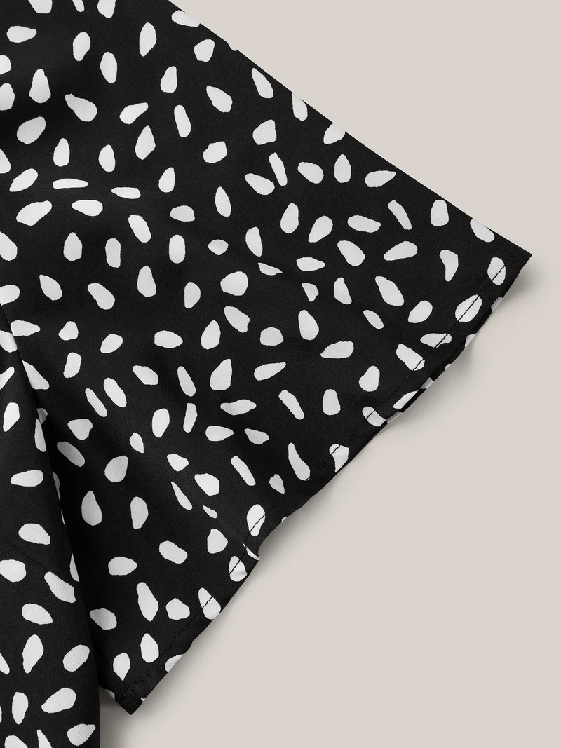 Petal Print Neck Tie Flowy Blouse