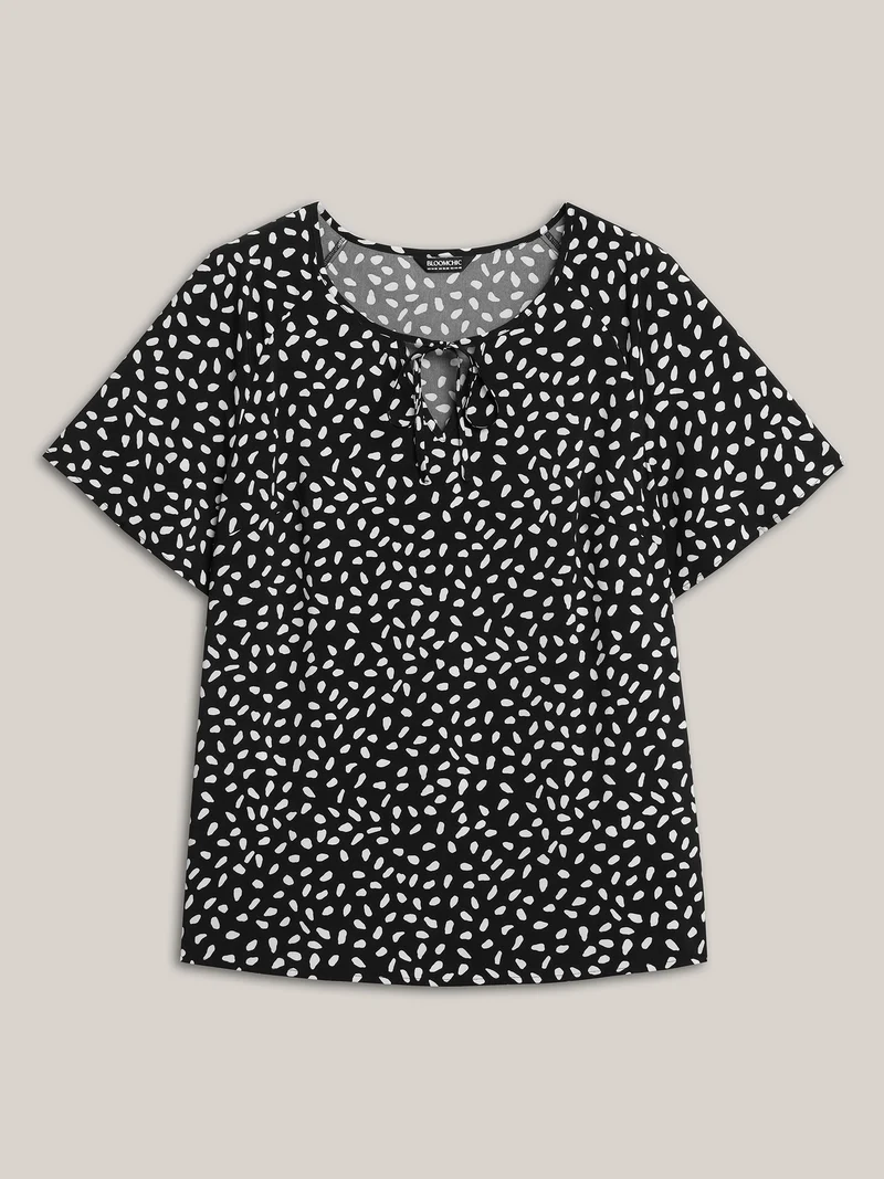Petal Print Neck Tie Flowy Blouse
