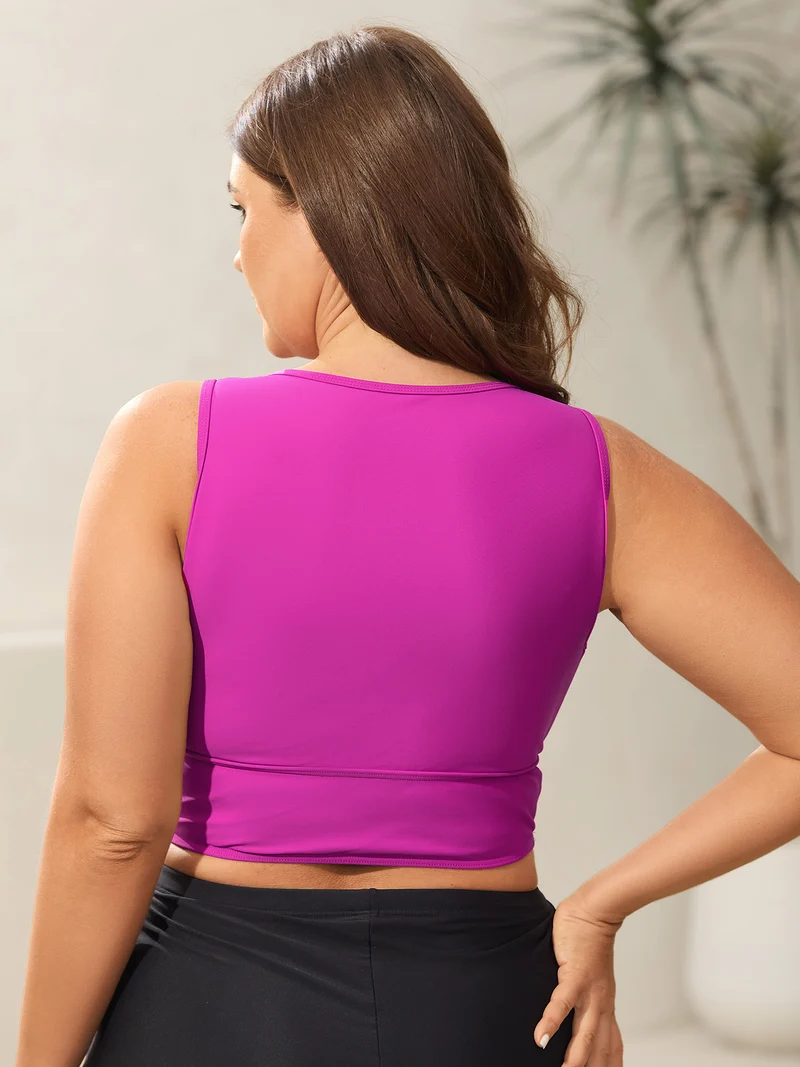Glide Lock Zipper Color Block Swim Top