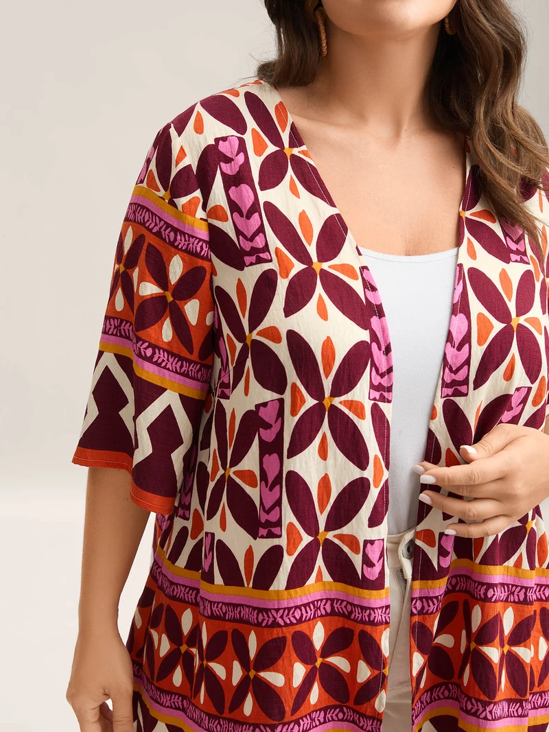 Boho Print Open-Front Kimono