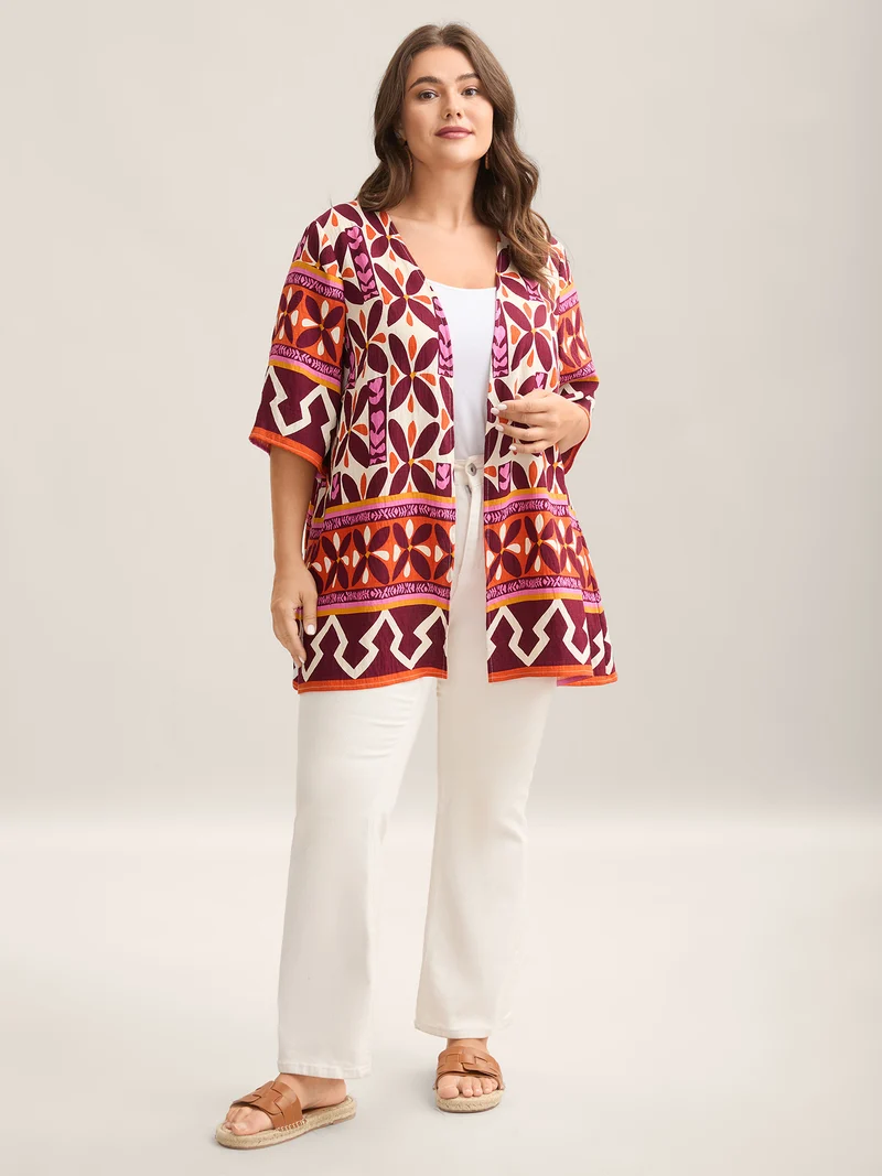 Boho Print Open-Front Kimono