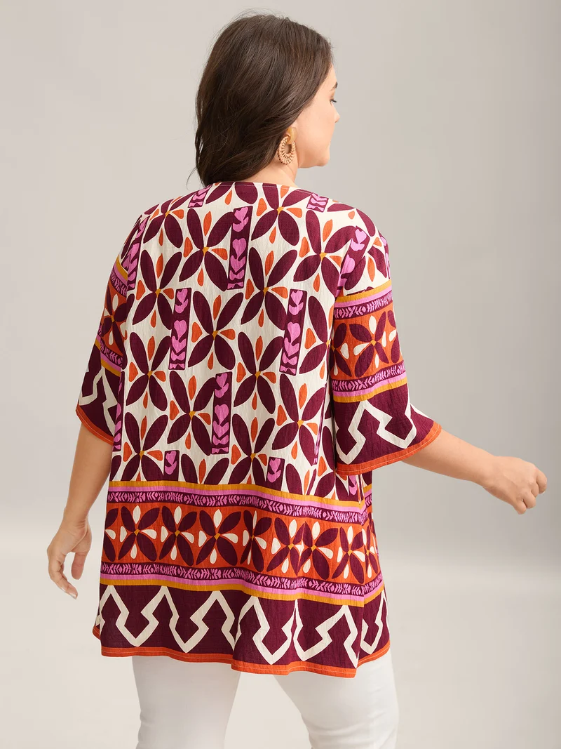 Boho Print Open-Front Kimono