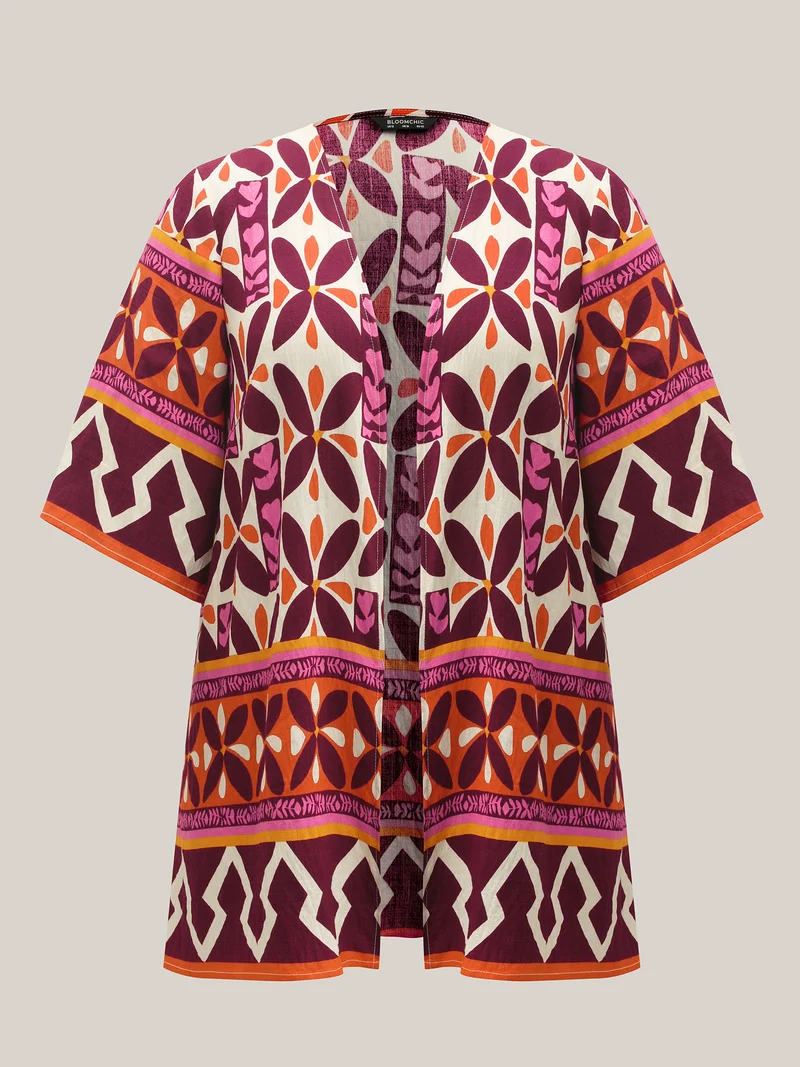 Boho Print Open-Front Kimono