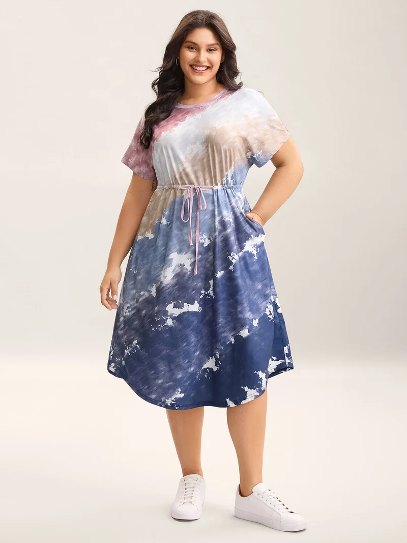 Colorful Stripes Waist-Tie Midi Dress