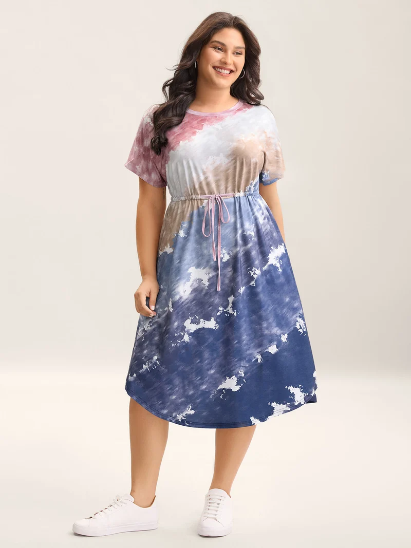 Colorful Stripes Waist-Tie Midi Dress