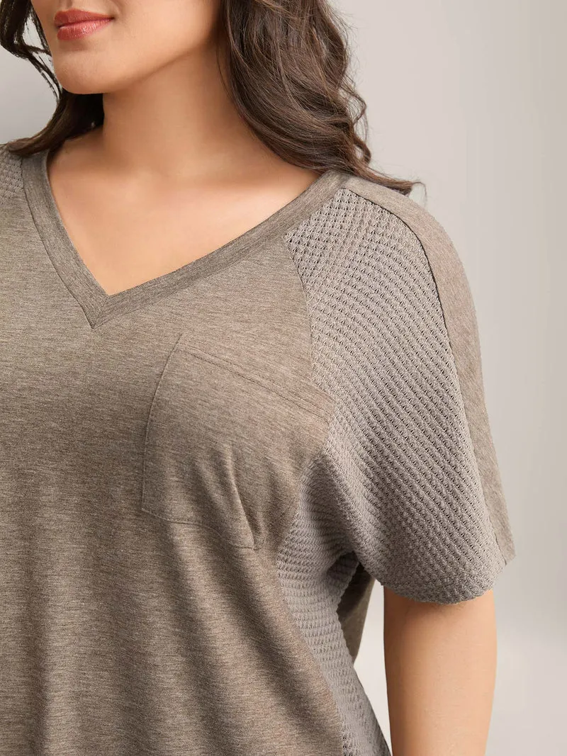 Waffle V-Neck Pocket Plain T-Shirt