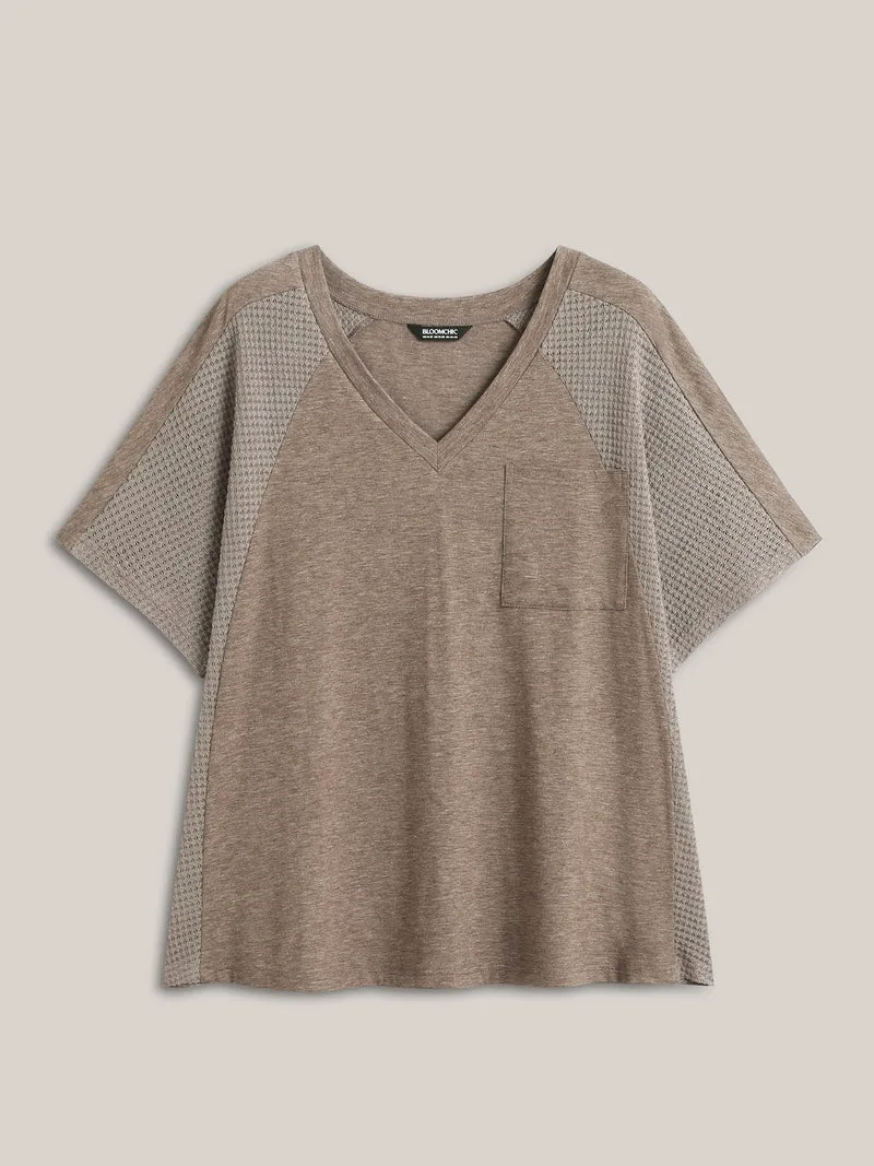 Waffle V-Neck Pocket Plain T-Shirt