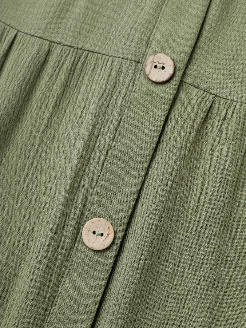 Textured Button Placket V-Neck Shirt
