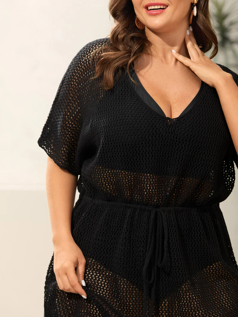 Cut-Out Cinched-Waist Tie Swim Cover-Up