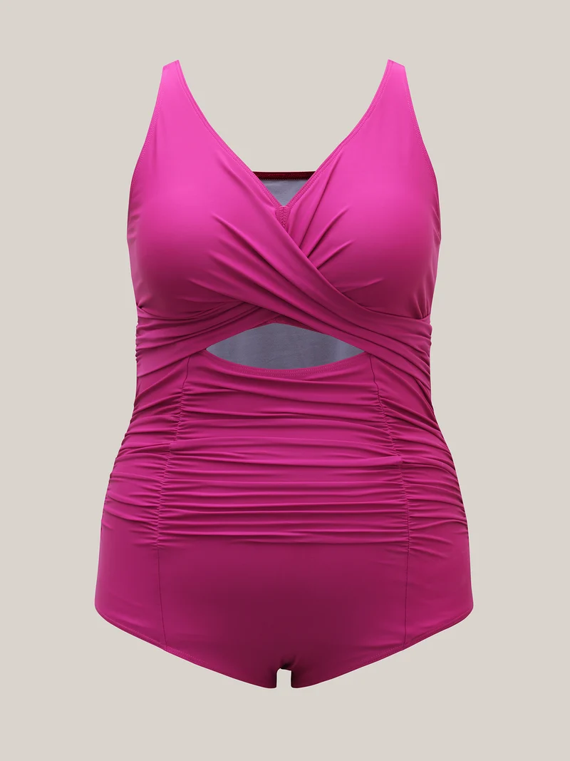 Twist Front Plain Ruched One-Piece Swimsuit