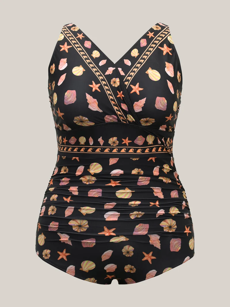 Ocean Pattern Ruched One-Piece Swimsuit