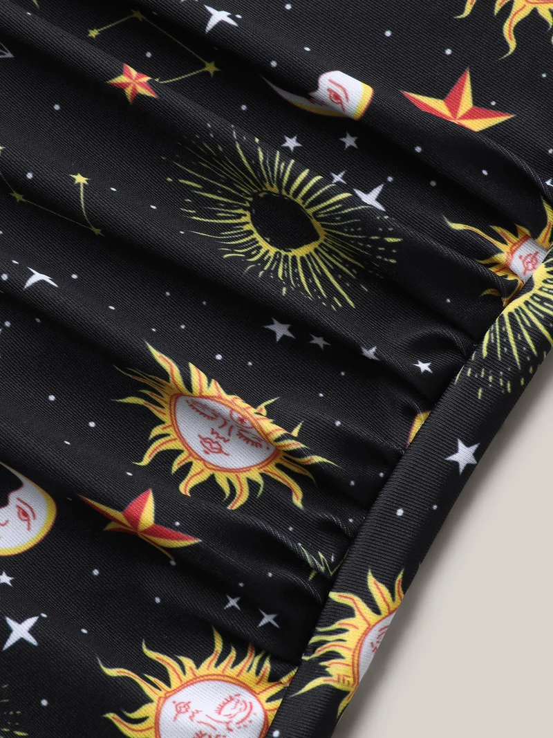Celestial Print Ruched One-Piece Swimsuit