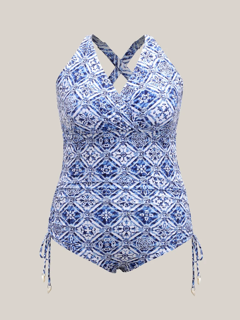 Tropical Paradise Ruched One-Piece Swimsuit