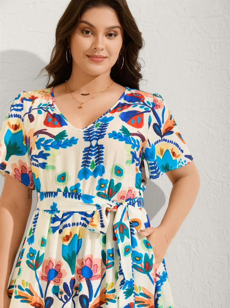 Blooming Florals V-Neck Pockets Maxi Dress