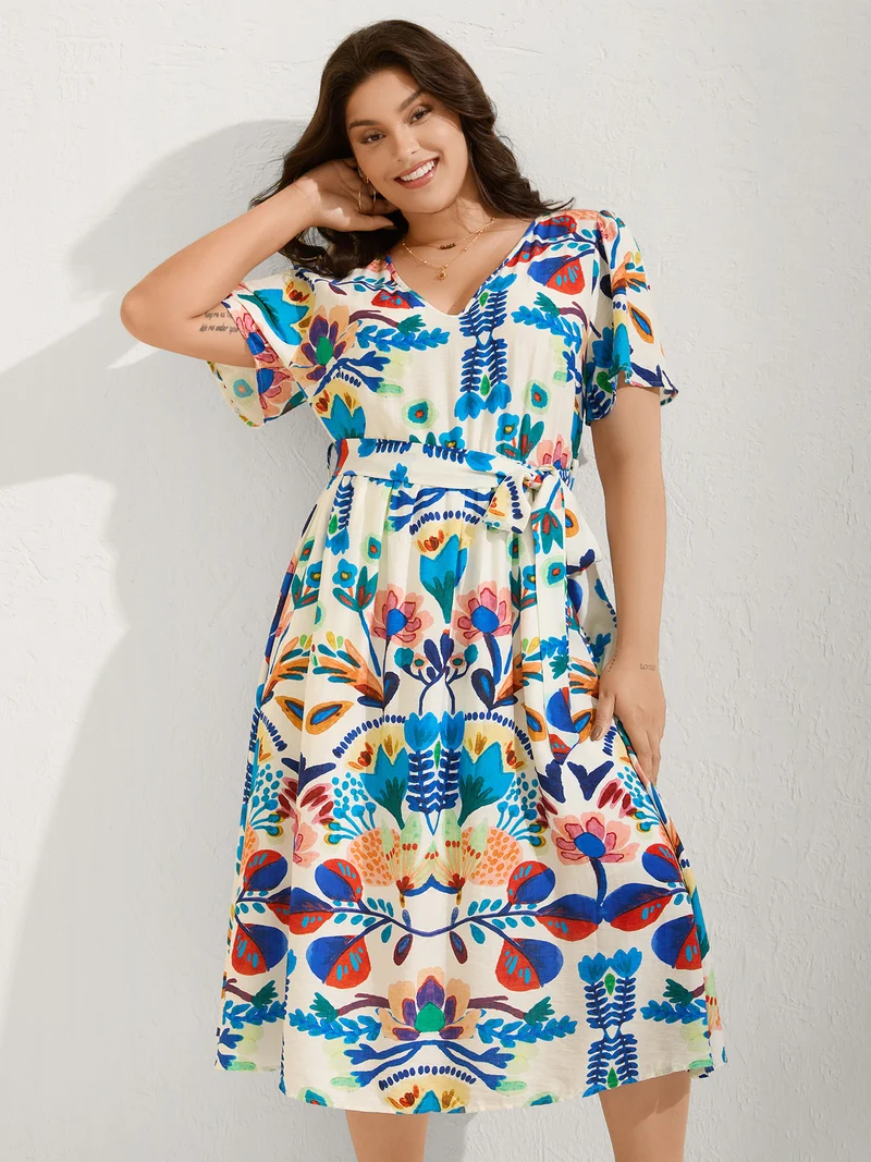 Blooming Florals V-Neck Pockets Maxi Dress