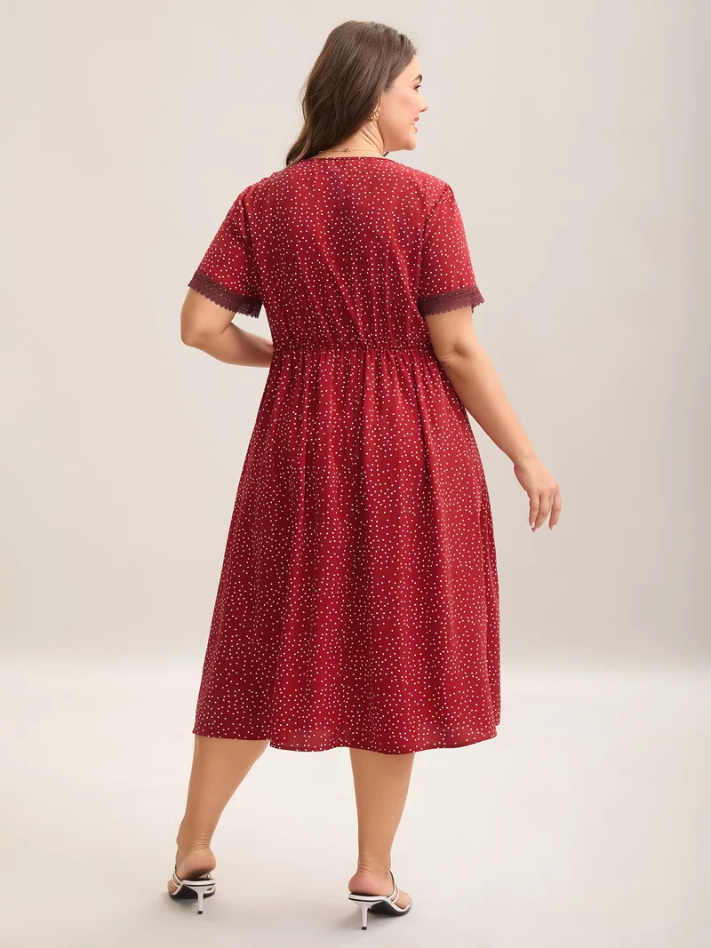 Polka Dots Lace Waist-Cinched Midi Dress