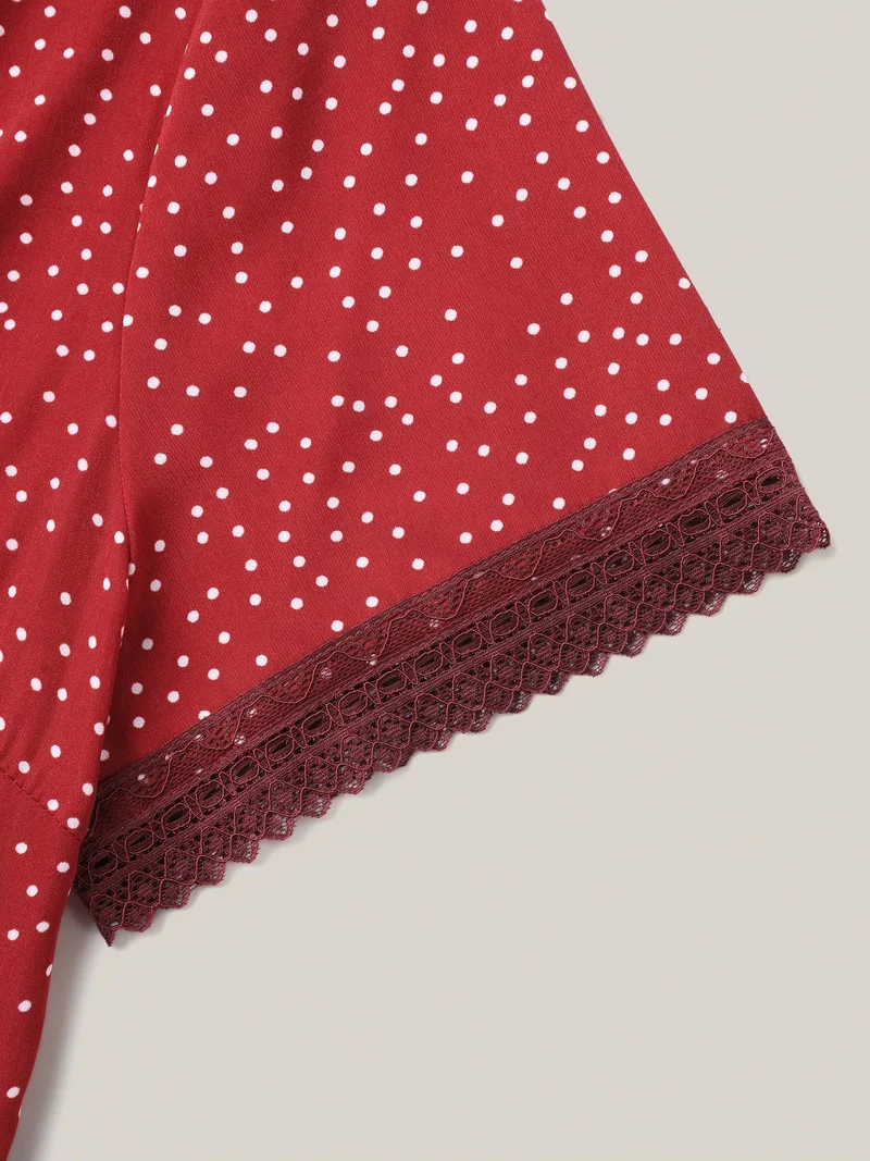 Polka Dots Lace Waist-Cinched Midi Dress