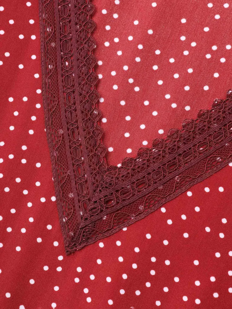 Polka Dots Lace Waist-Cinched Midi Dress