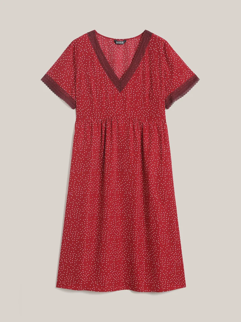 Polka Dots Lace Waist-Cinched Midi Dress