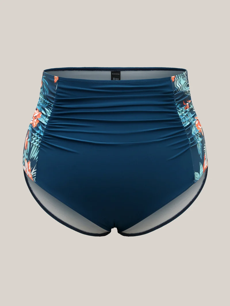 Tropical Print Ruched Swim Bottoms