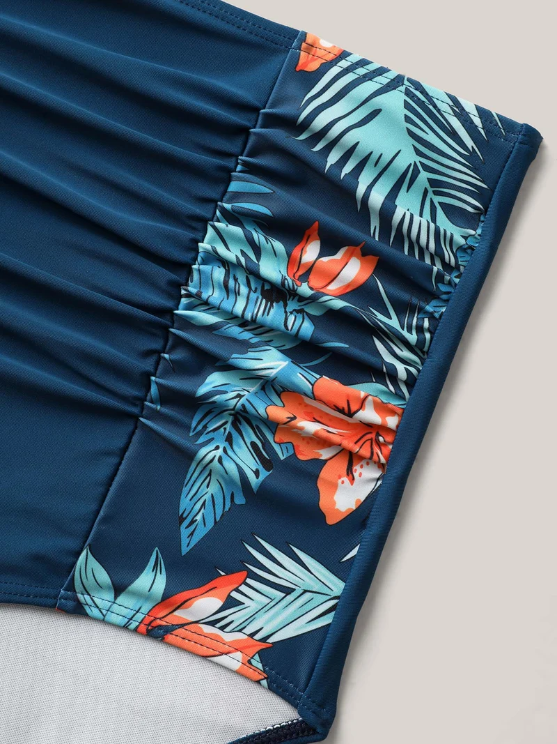 Tropical Print Ruched Swim Bottoms