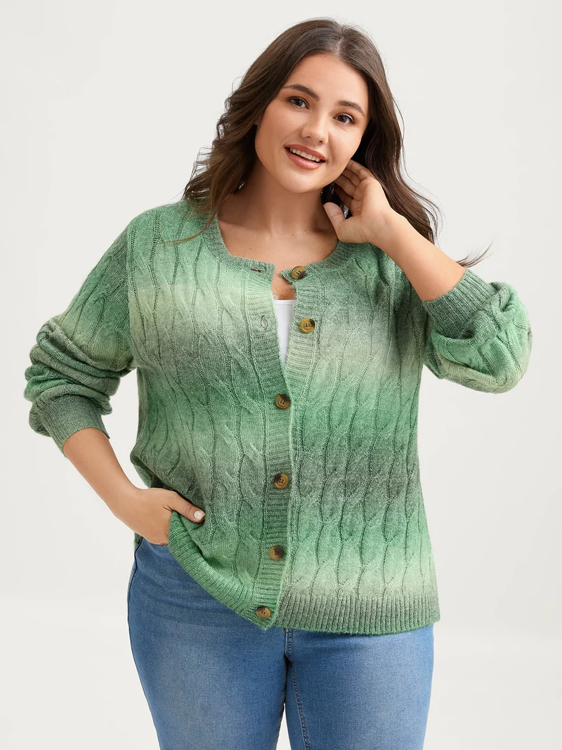 Color Gradient Textured Button Knit Cardigan