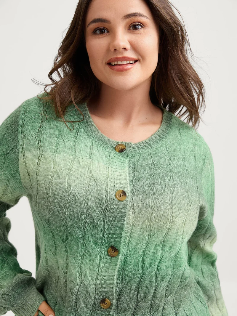 Color Gradient Textured Button Knit Cardigan