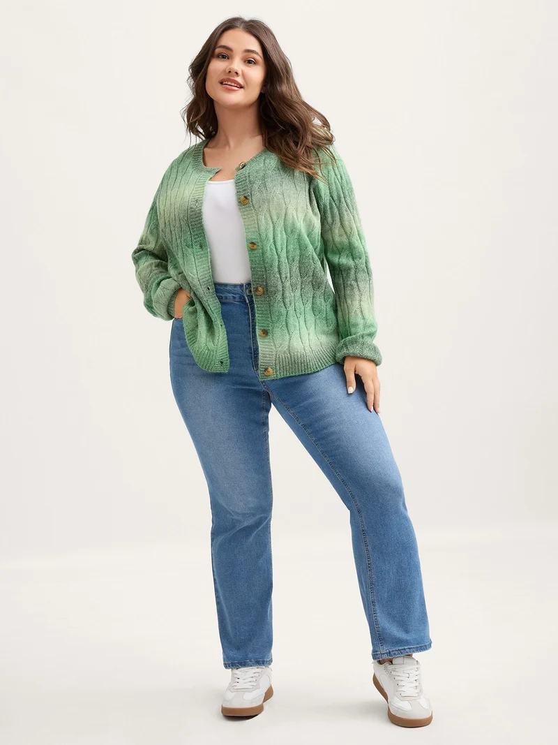 Color Gradient Textured Button Knit Cardigan